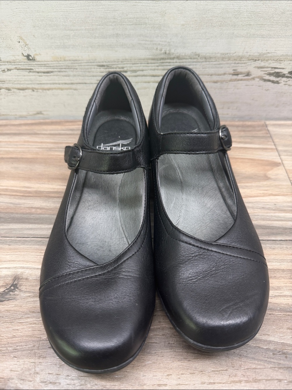 Dansko Loralie Women's Mary Jane size 7 37 Black Leather Round Toe Wedge Shoes - Picture 2 of 7